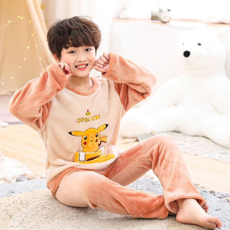 儿童睡衣男冬季珊瑚绒男童睡衣法兰绒保暖加厚男孩宝宝家居服套装