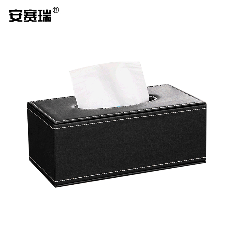 安赛瑞 皮革纸巾盒 皮革+密度板+无纺布 24×12×9.5cm(大号) 黑色 701536