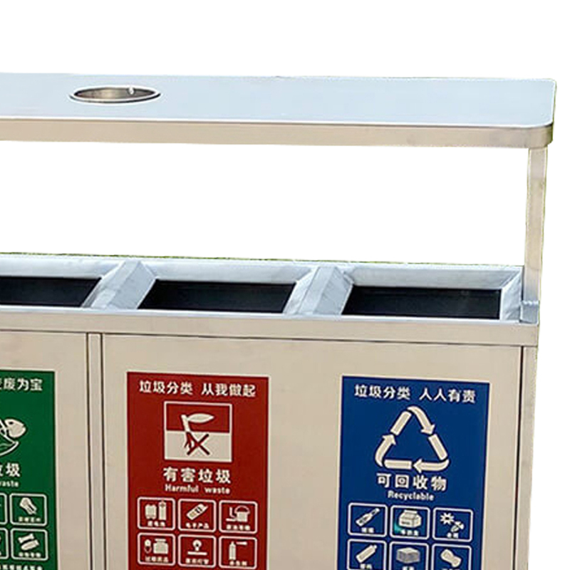 DXBG304不锈钢户外垃圾桶果皮箱环卫大号垃圾分类小区室外环保桶F款304不锈钢四分类