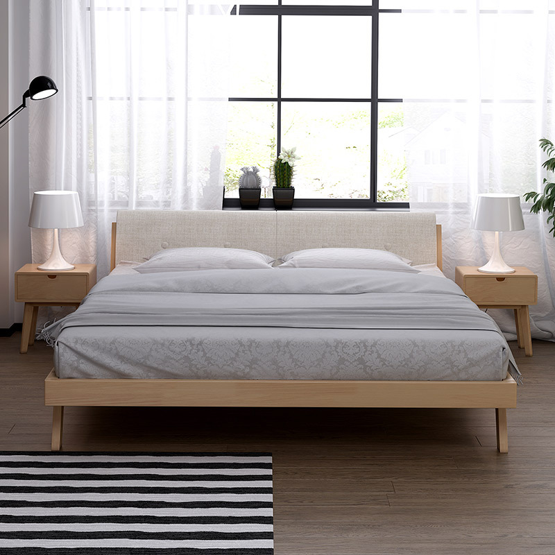 欧宝美北欧实木软靠双人床1.8M橡胶木胡桃色日式现代卧室家具高清大图