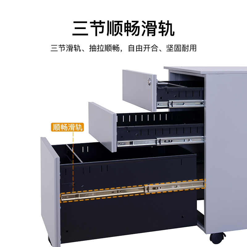 尔迈 带锁移动小矮柜地柜简易活动柜小型办公文件柜办公桌下收纳抽屉柜 侧拉手密码锁 银色