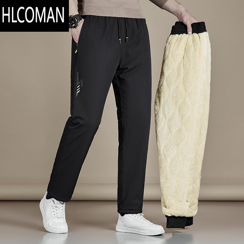 HLCOMAN防水防风东北厚棉裤仿羔绒裤子男款加绒加厚休闲裤冬季外穿男裤