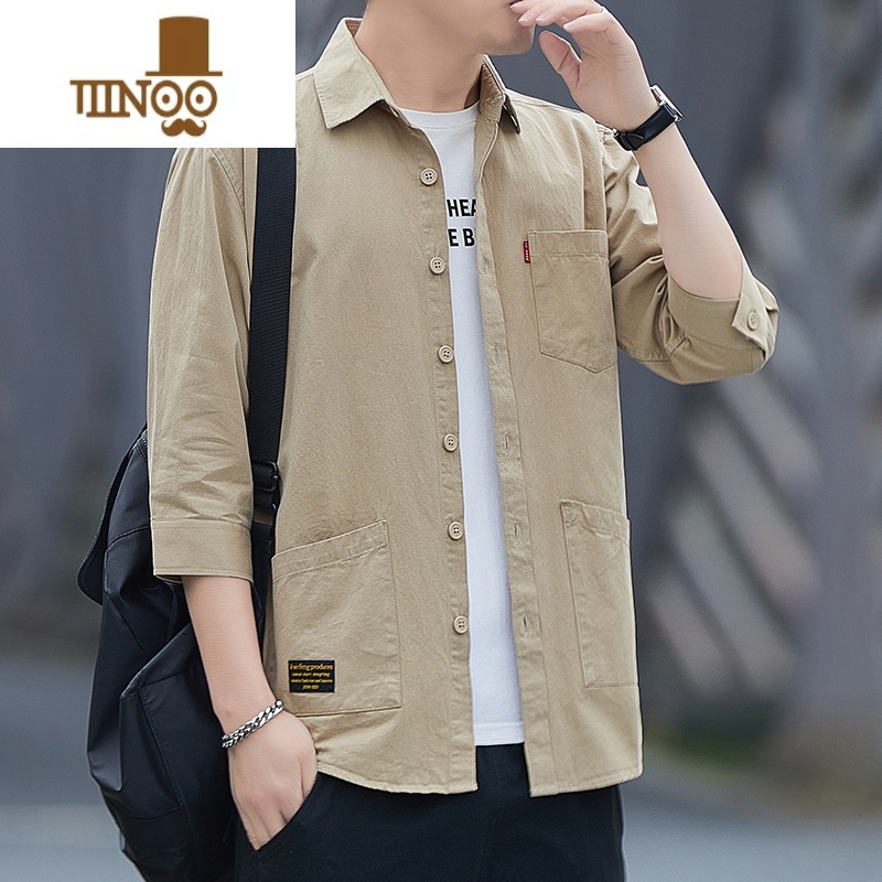 YANXU衬衫新款男短袖七分袖五分袖长袖商务工装外套修身宽分套高清大图