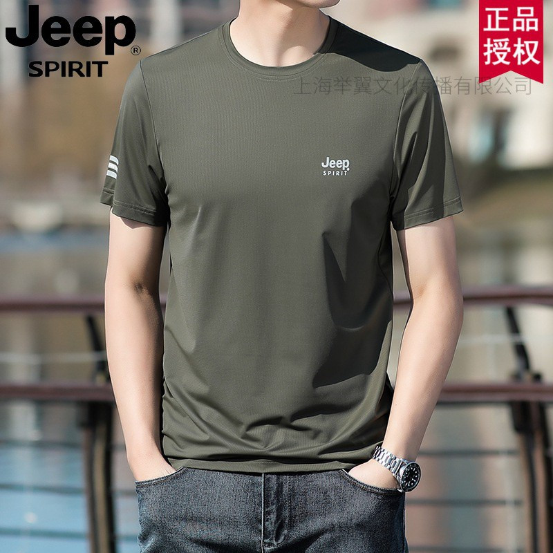 JEEP吉普短袖男士T恤胸标圆领商务日常休闲透气