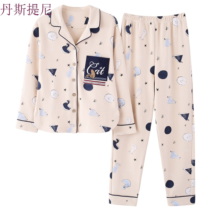 2套价情侣睡衣长袖纯棉男女士套装春秋大码夏薄款全棉开衫家居服
