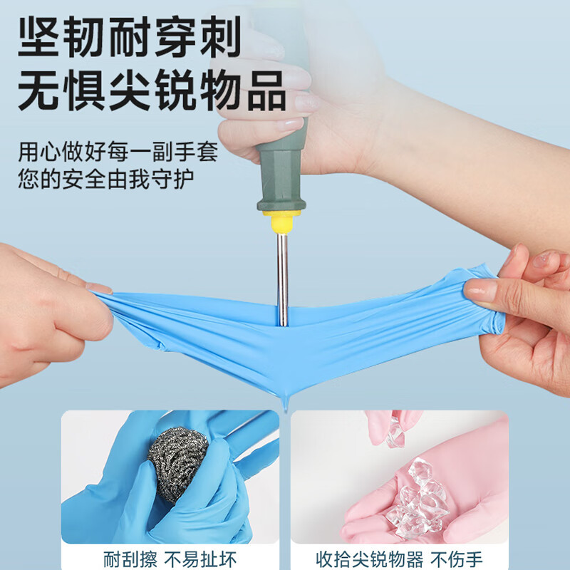 茶花(CHAHUA) 一次性手套洗碗丁腈手套加厚厨房家务清洁丁晴手套防水防油20只高清大图