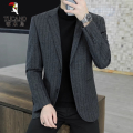 啄木鸟休闲西服男士单西外套春季新款潮牌高端商务高级小西装男务 4XL 60013号竖条灰