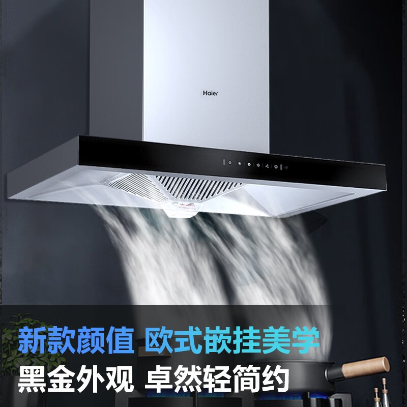 海尔(Haier)抽油烟机欧式爆炒21m³挥手智控自旋洗抽烟机4.5KW大火力天然气燃气灶具ET912+Q2BE52天
