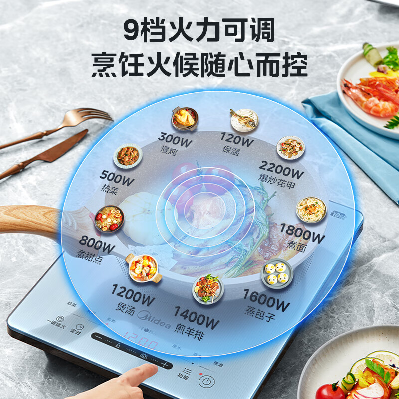美的Midea铂钻家用电磁炉电陶炉2200W大功率电磁灶火锅炉爆炒预约多功能电磁炉 MC-E22B27 E22B27A高清大图