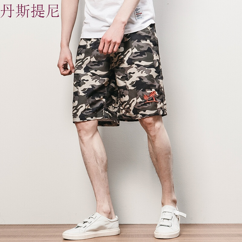 迷彩短裤男夏天沙滩裤男士潮流休闲裤子宽松大码刺绣五分裤男中裤迷彩色