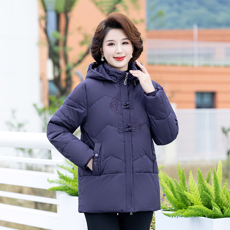 JPDUN女士大码中老年新款妈妈羽绒服女装冬装老年人冬季奶奶装外套加厚衣服 2XL 紫色无毛领