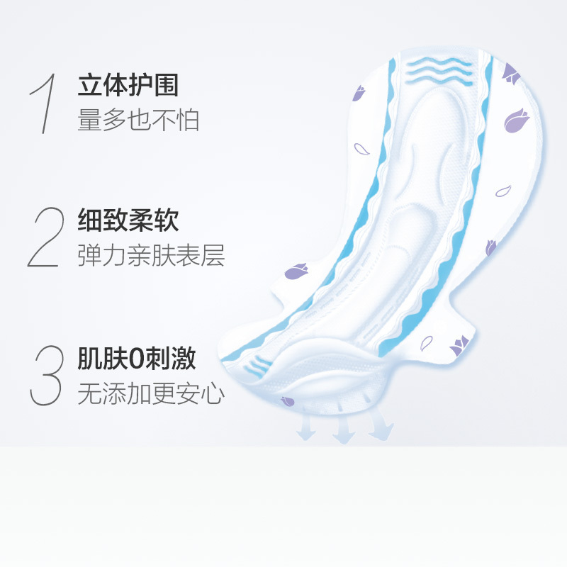 [2件起售]怡丽卫生巾新素肌感棉柔纤巧姨妈巾340mm夜用立体护围防漏 8片/包