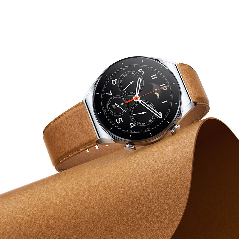 [官方旗舰店]小米XIAOMI WATCH S1 流光银 棕色真皮表带 智能手表 无线充电 精准定位 血氧心率 棕色真皮表带