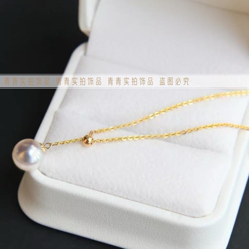 [不褪色不过敏]钛钢保色珍珠手作流苏贝珠Y型线条可调节项链 金色