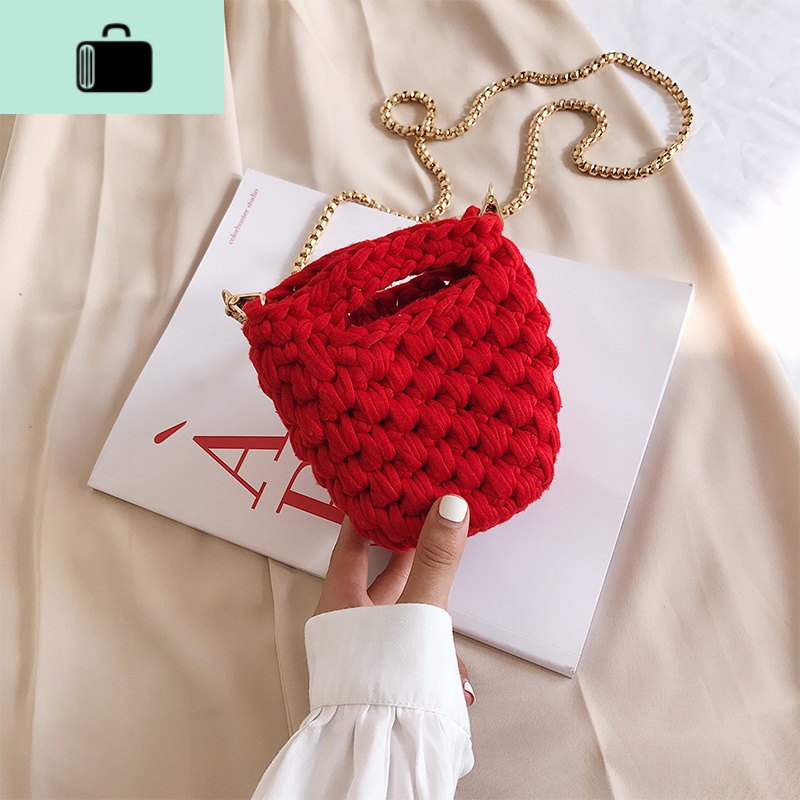 可爱小包包女包新款2019diy手工制作材料包泫雅编织包毛线零钱包NEW LAKE 红色成品包