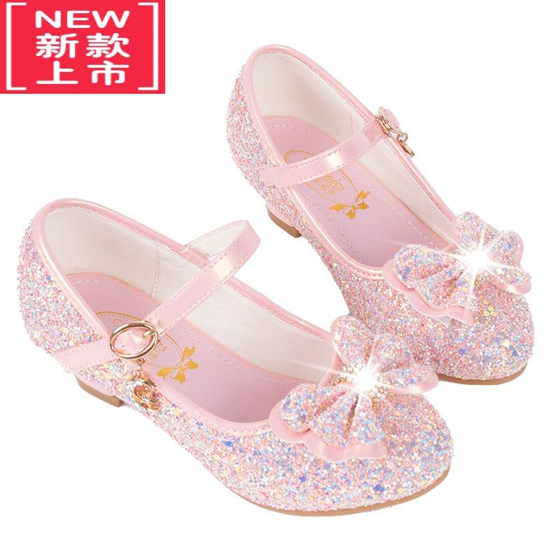可莉允新款艾莎女童皮鞋亮片高跟公主鞋 6儿童带翅膀水晶鞋小朋友表演鞋运动休闲鞋图片