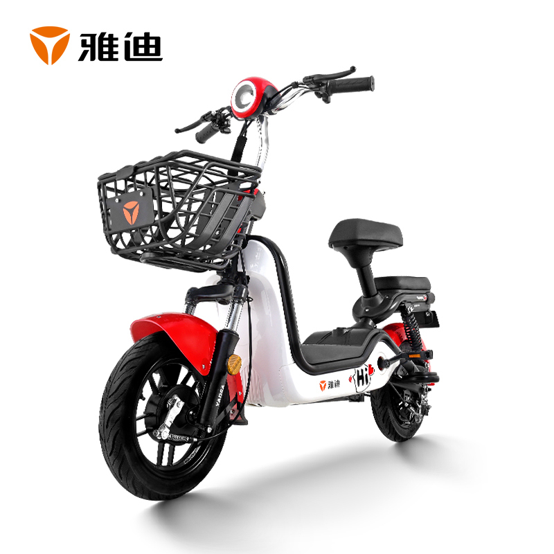 雅迪电动车 新款时尚轻酷 48v铅酸电池可取 新国标电瓶车代步车 丝光红