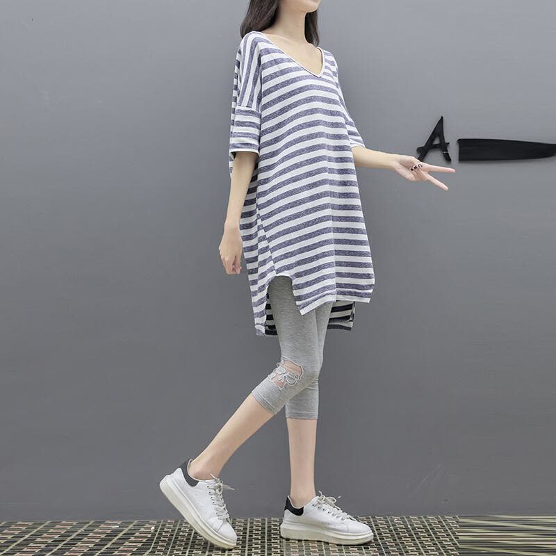 迪鲁奥(DILUAO)LYL 孕妇夏装2021新款上衣短袖短裤两件套装F436-28 条纹套装图片