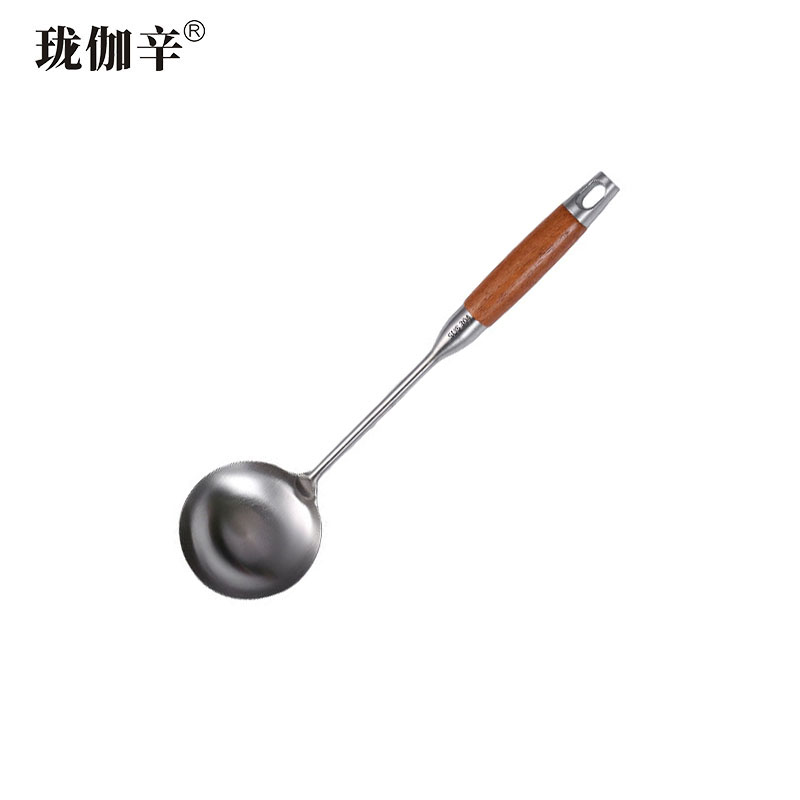 珑伽辛 304不锈钢花梨木厨房烹饪 汤勺/把高清大图