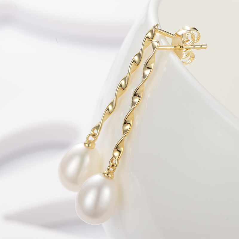 京润珍珠清韵89mm水滴形s925银镶白色淡水珍珠耳钉耳环珠宝宠自己送