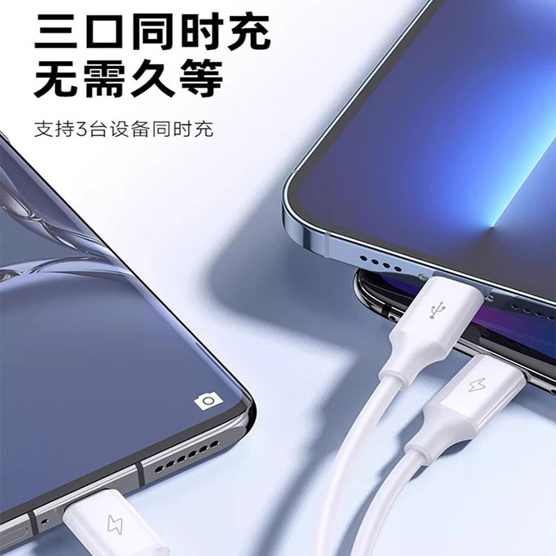 充电器三合一线数据线充电头一拖三多功能头 罗马仕 充电头+1.8米三头线高清大图