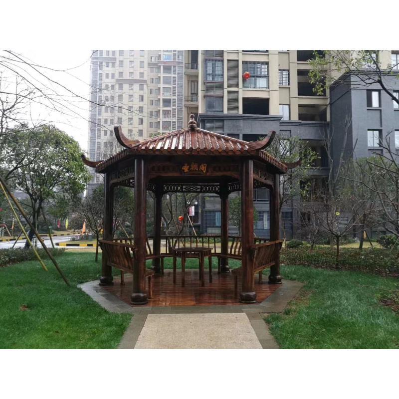 森美人碳化防腐木庭院阁凉亭木屋凉亭户外实木亭子六角凉亭仿古 凉亭着色来图可定做