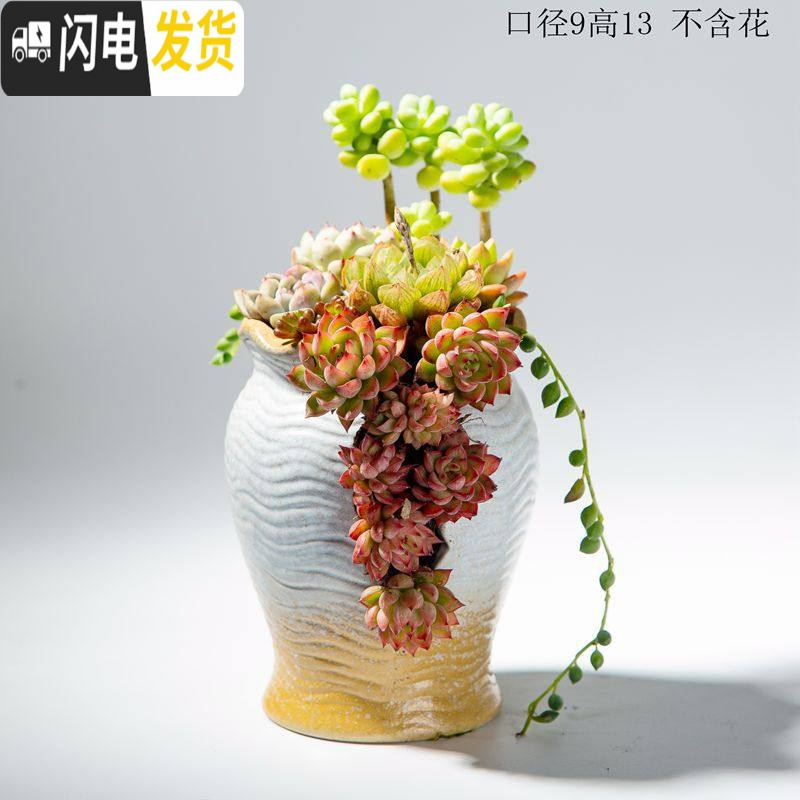 三维工匠复古创意个性多肉悬崖老桩高花盆缺口造型控型盆陶瓷绿植老庄花器 浅蓝创意盆不含花 中等