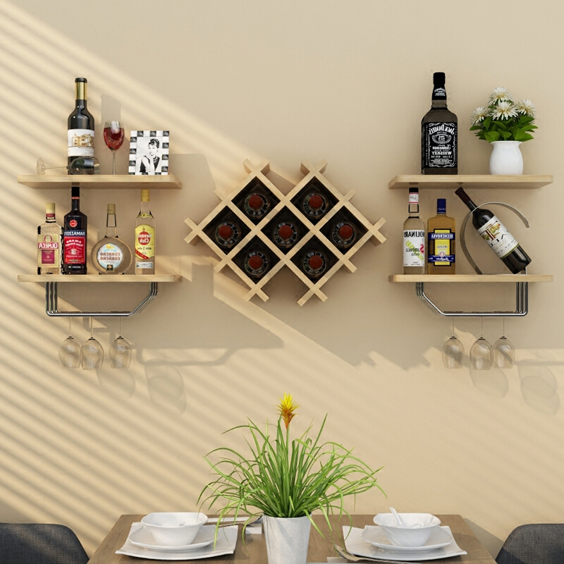 创意墙上酒柜餐厅红酒架墙上置物架实木壁挂酒架现代简约挂墙酒柜波迷