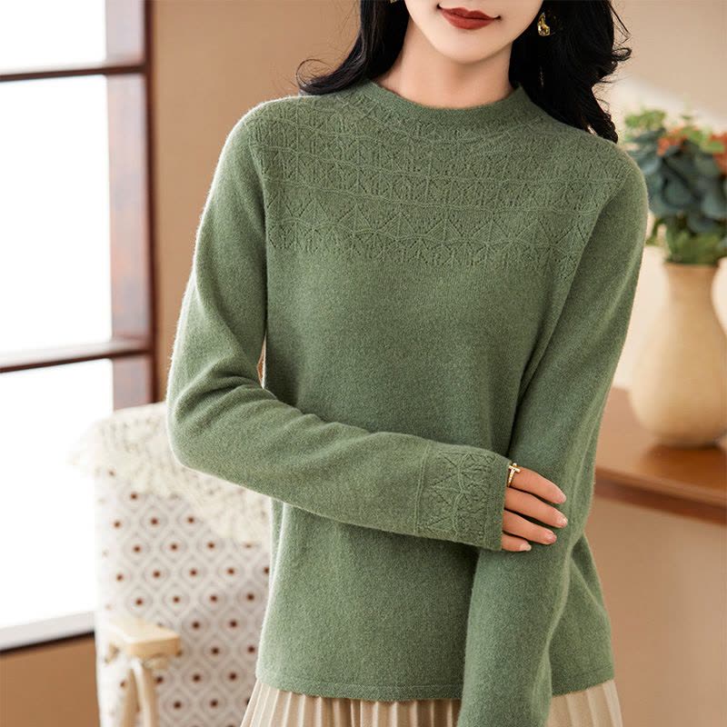 秋冬款一线成衣羊毛针织衫女半高领休闲镂空时尚潮流保暖打底衫图片