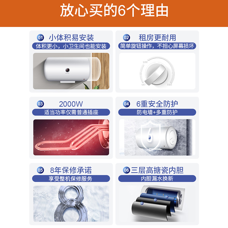USAOTN/阿诗丹顿家用储水式电热水器60升2000W大功率热水器经济实用出租房优选KC46-N60D20