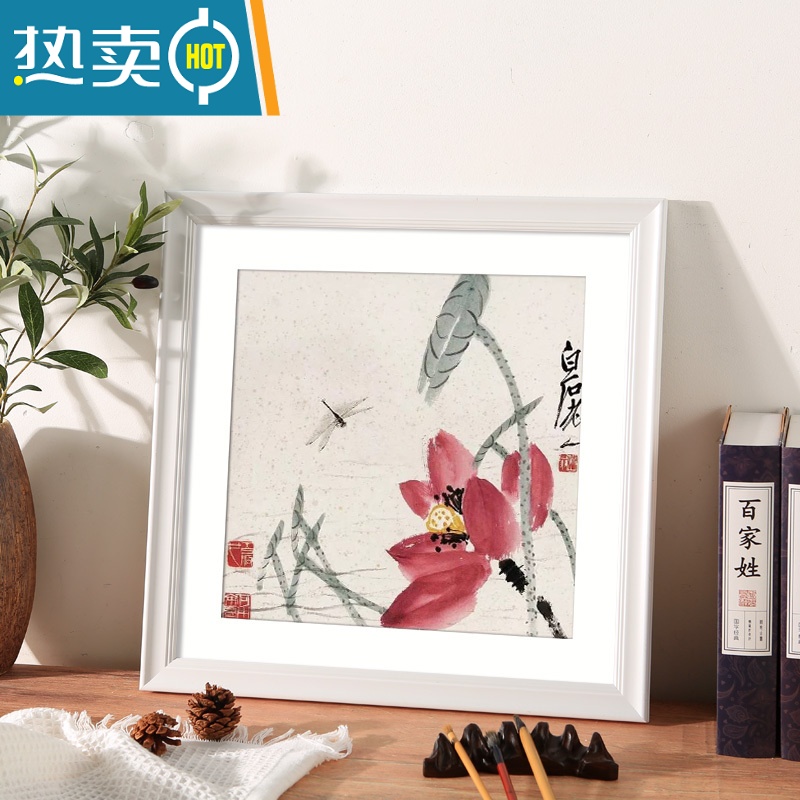 敬平实木正方形相框国画装裱画框挂墙33*33十字绣框字画书法框架38*38 945款--亮白色 正方形挂式[可放画芯38高清大图