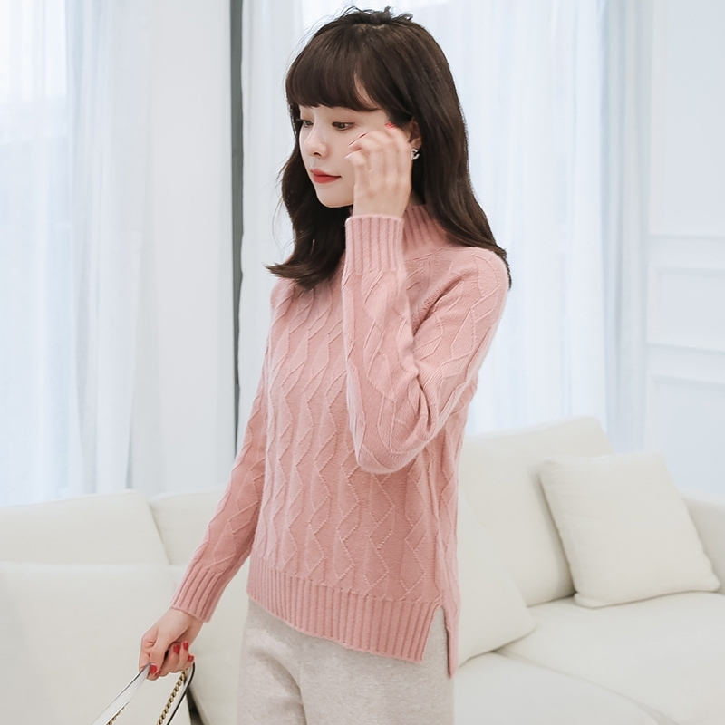 2018款新款女士羊绒衫半高领加厚针织衫 贴身柔软开叉毛衣打底衫
