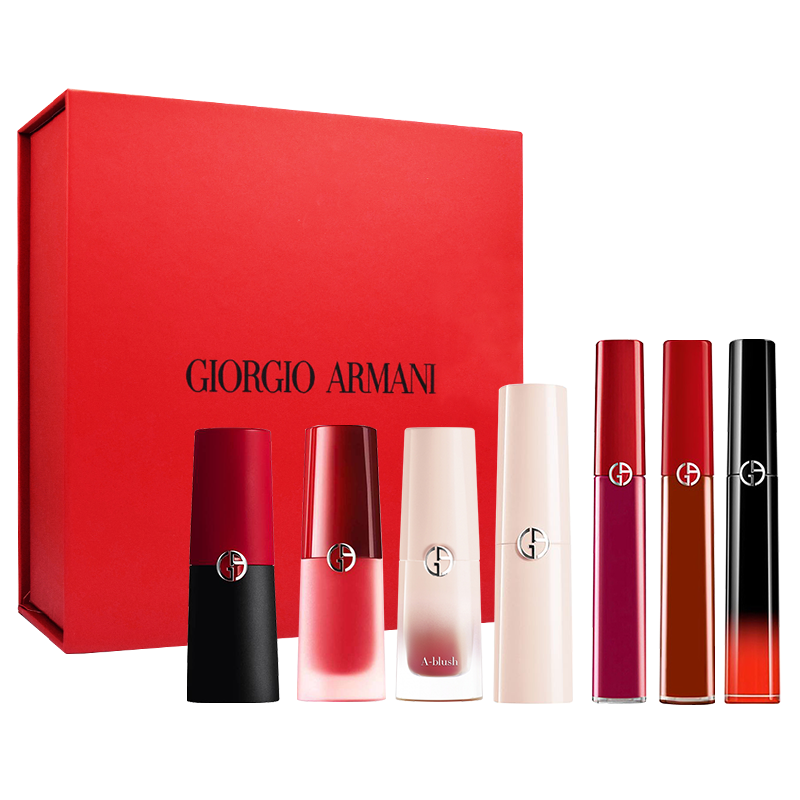 阿玛尼(ARMANI) 限量口红唇彩7件礼盒冰雾系列红管405 腮红露 护唇膏 黑管 挚爱哑光