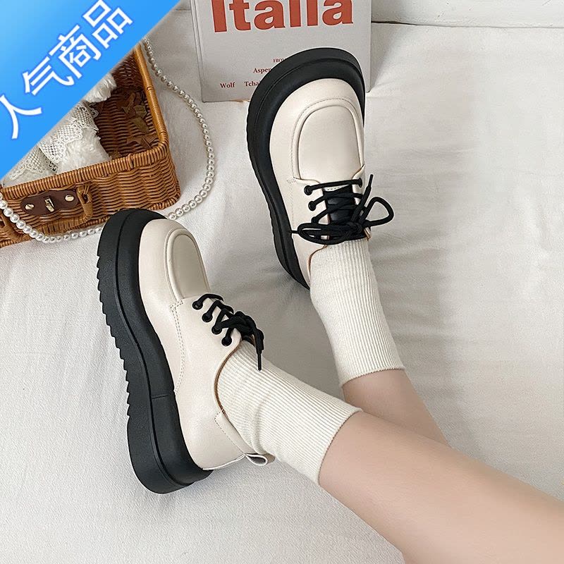 SUNTEK小皮鞋女英伦风2023年新款春季百搭松糕厚底日系学生系带复古单鞋图片