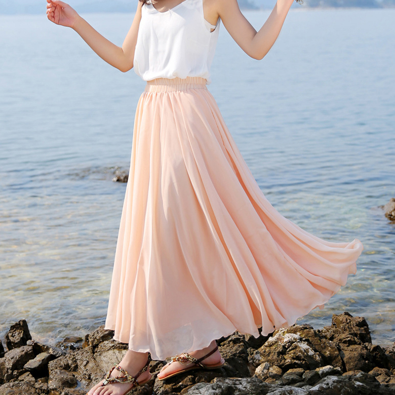 新款仙女裙百搭拖地中长款秋冬夏垂感飘逸雪纺半身裙a字大摆长裙黑色