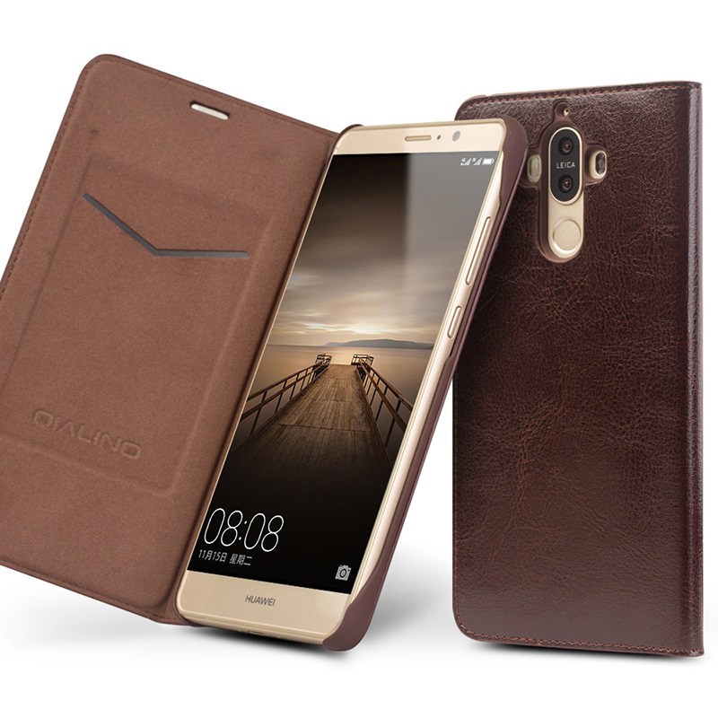 HUAWEI/华为Mate9手机壳 真皮抗摔耐磨 翻盖牛皮套 适用于华为mate9 pro 5.9英寸纤薄经典棕色