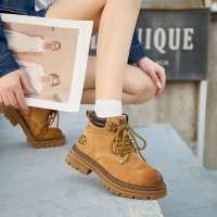 情侣款真皮大黄靴2024新款秋冬季男鞋英伦风短靴厚底马丁靴女鞋子 72791女鞋1黄色单里 42