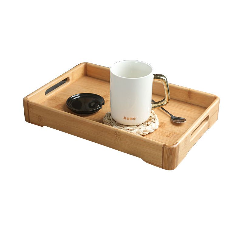 日式有耳水杯竹托盘竹茶盘长方形茶具简易小茶盘收纳家用餐厅茶台 双耳小号