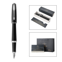 派克PARKER 钢笔 都市磨砂黑杆白夹墨水笔 学生商务办公文具用品 可吸墨可替换墨囊0.5mm金属不锈钢F笔尖