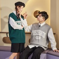 唐狮0春季新款情侣针织红色V领毛衣本命年背心马甲新年衣服潮 XL 卡斯托灰（男女同码）