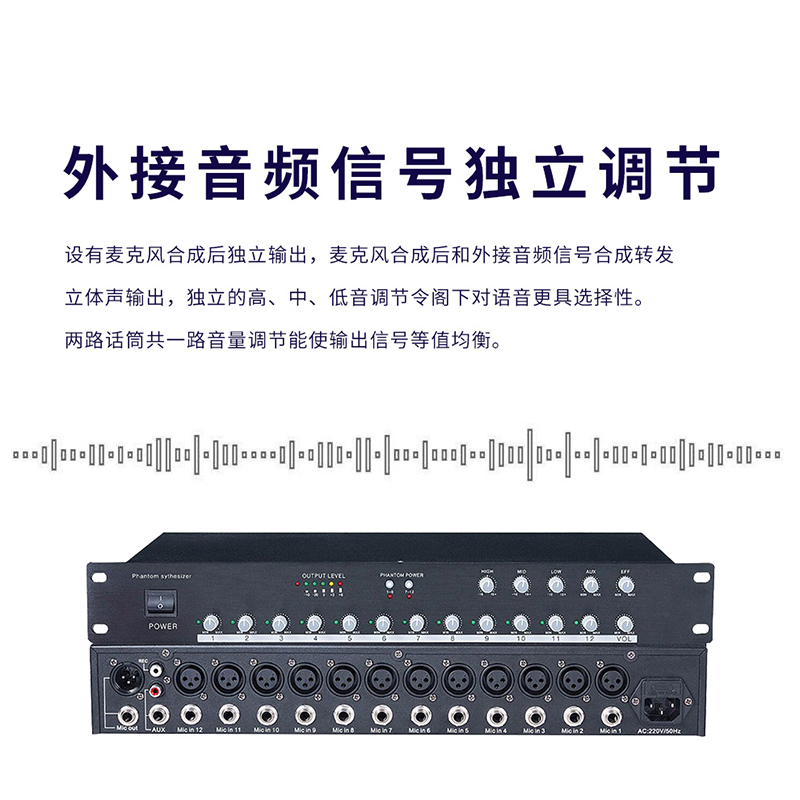 润普Runpu国产化音视频会议音频扩声系统话筒集线器十二路幻象供电混音器 RP-HT1012高清大图