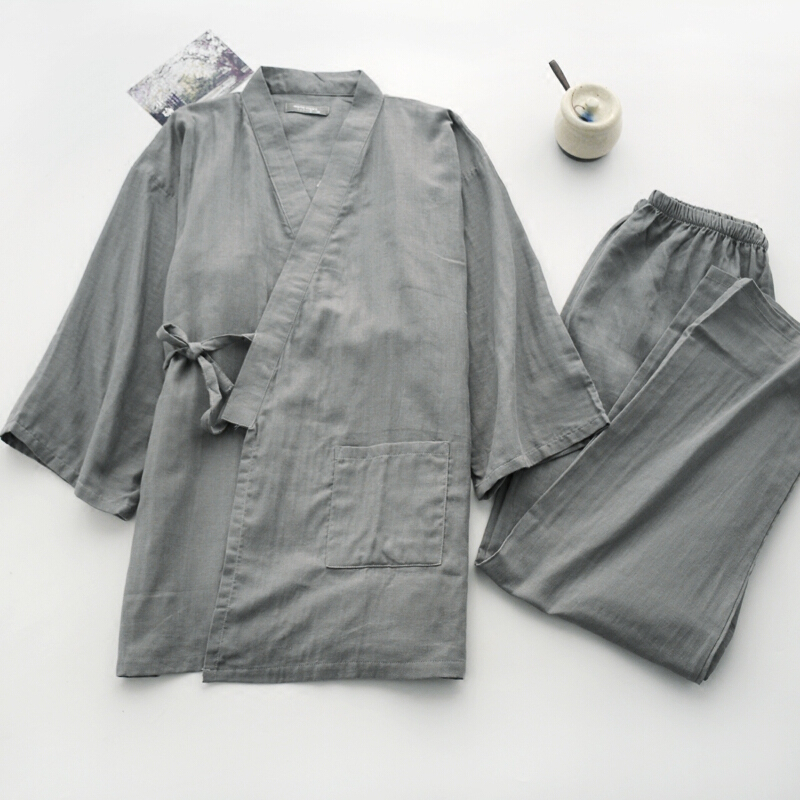 日式棉质纱布和服春夏男女情侣家居服套装浴袍日系汗蒸服绑带睡衣