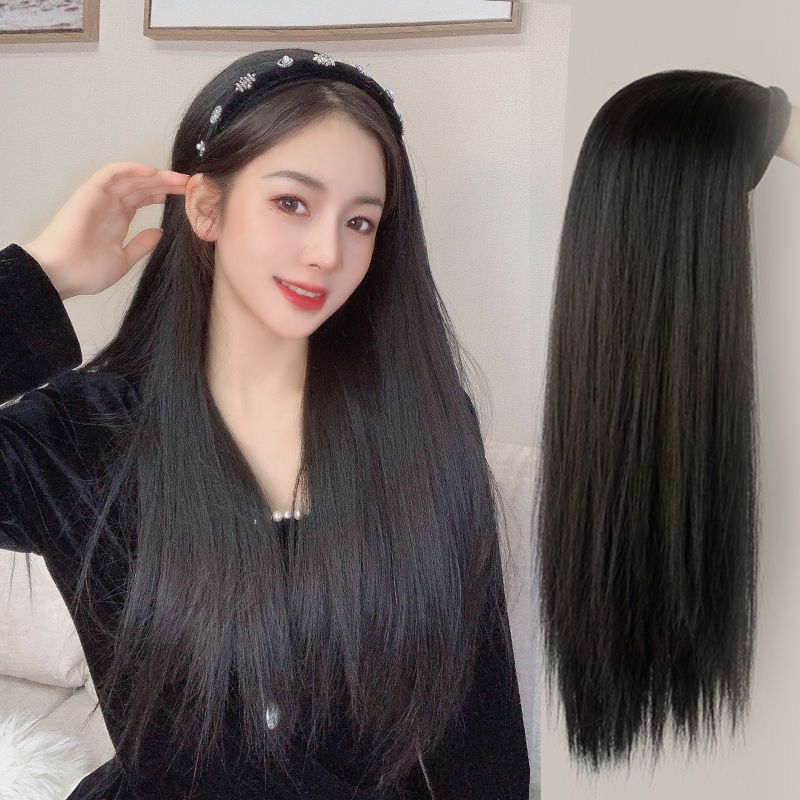 长直发型大波浪微卷自然无痕全 黑色假发[iu同款丝绒水钻发箍] 长直发