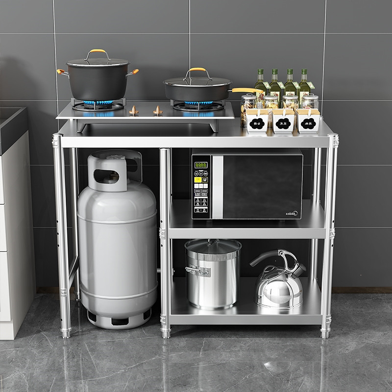 藤印象不锈钢厨房三层煤气罐置物架落地灶台架案板台面多功能收纳储物