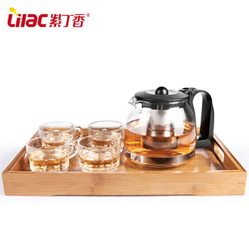 WQSC紫丁香茶具套装耐热玻璃茶壶花茶壶泡茶壶诗彩五件套 1.25L+清心杯*4(S95+配4个BB291/WG85)