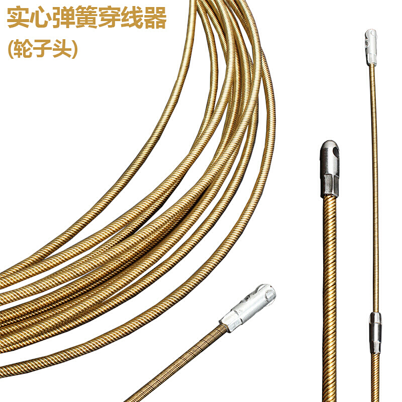 电工穿线器带滚轮头钢丝包胶塑料钢电线网线穿管器线引线器 穿线 钢丝5米(送:22束紧器)高清大图