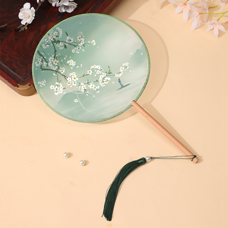 iChoice古风丝质团扇半透明长柄扇子中国风舞蹈扇古装小圆扇-(半透丝质)踏春行(起订量:20把)