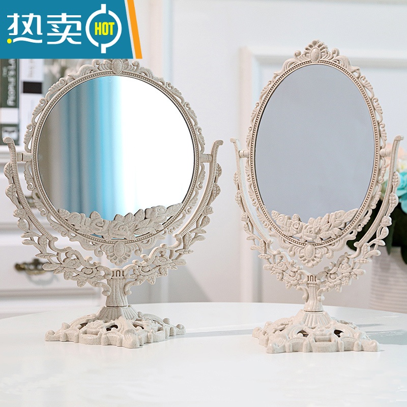 敬平简约欧式美容镜 台式化妆镜双面梳妆镜子便携公主镜化妆镜折叠便携式用镜 椭圆大号纳米蓝(平面+放大面)高清大图