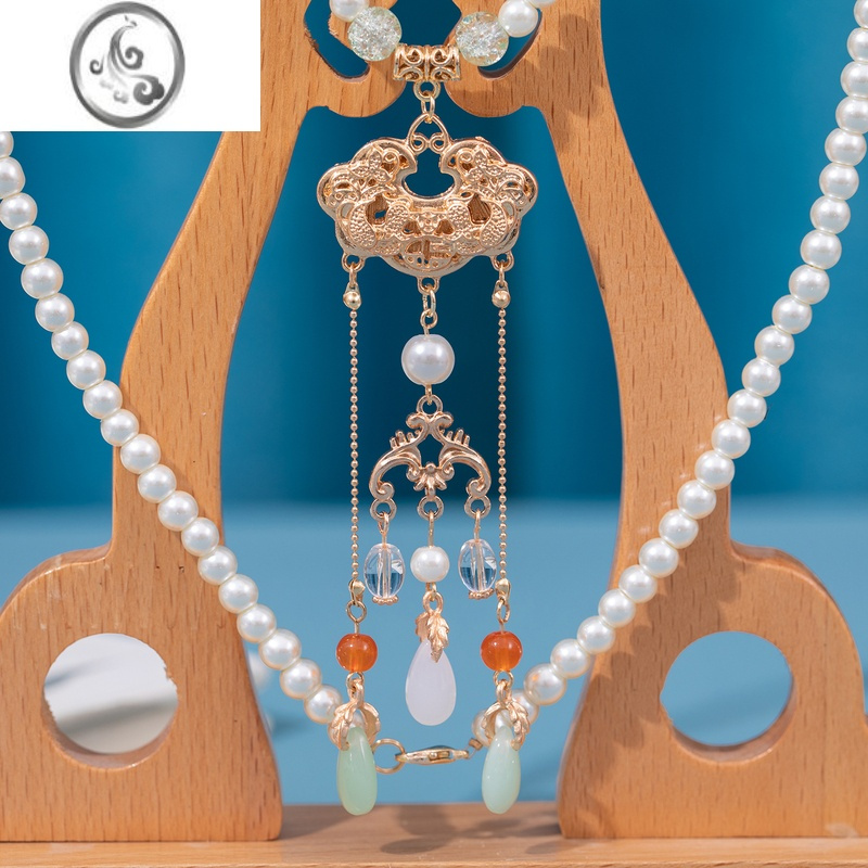 jimi汉服项链流苏后缀背云浅绿明制软璎珞古装配饰平安锁吊坠古风饰品