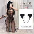 霏慕(Fee et moi) 女式情趣丝袜 性感透视网眼提花镂空免脱开裆连身袜7569 女士情趣内衣情趣网袜网衣 单件开裆连身袜+发箍